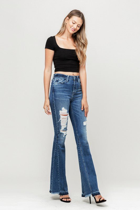 High Rise Distressed Released Hem Flare - Just Enuff Sexy