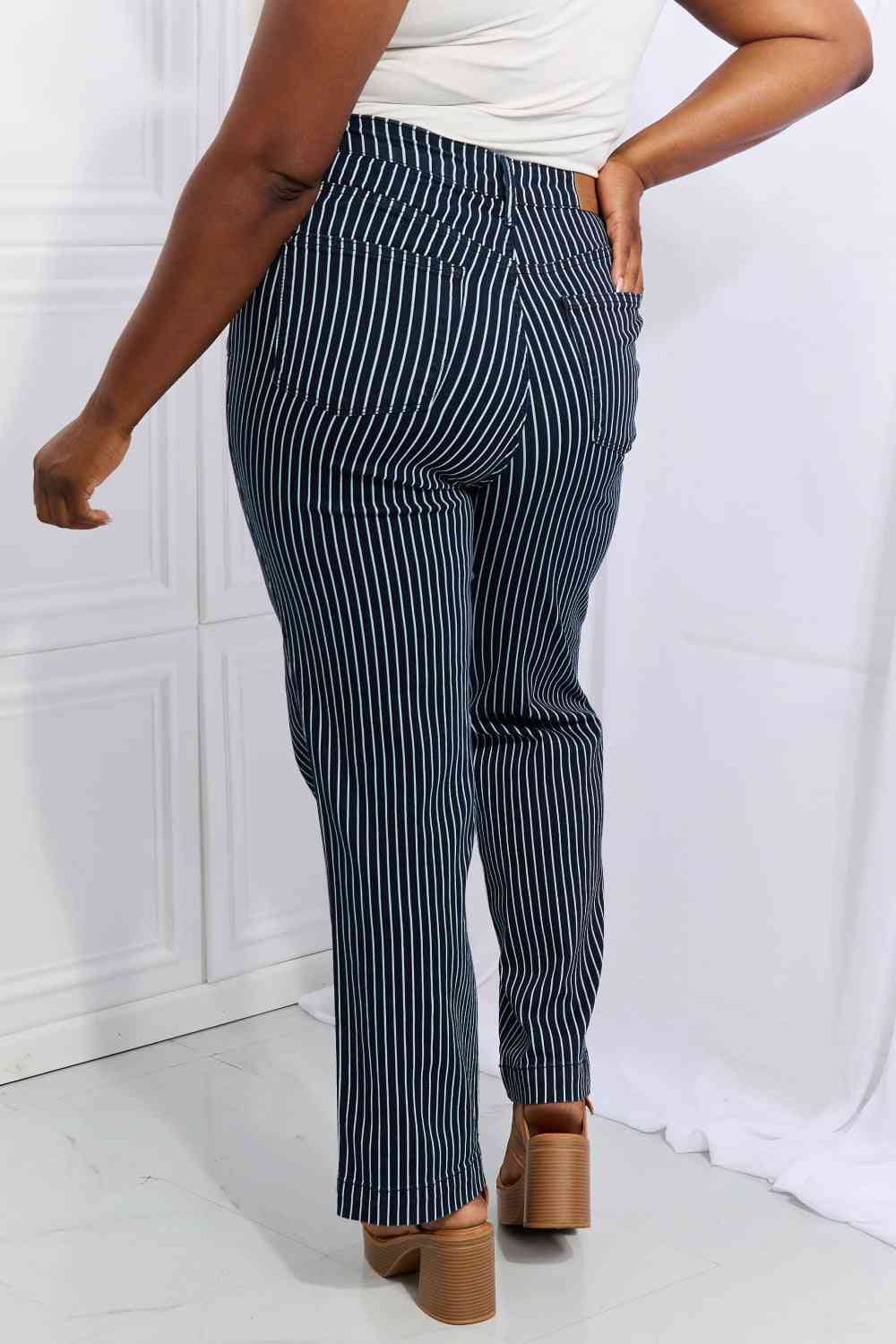 Judy Blue Cassidy Full Size High Waisted Tummy Control Striped Straight Jeans - Just Enuff Sexy