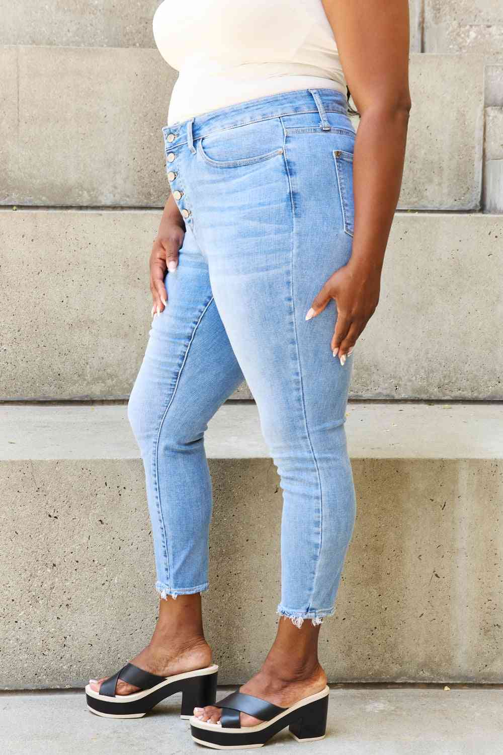 Judy Blue Full Size Button Fly Raw Hem Jeans - Just Enuff Sexy