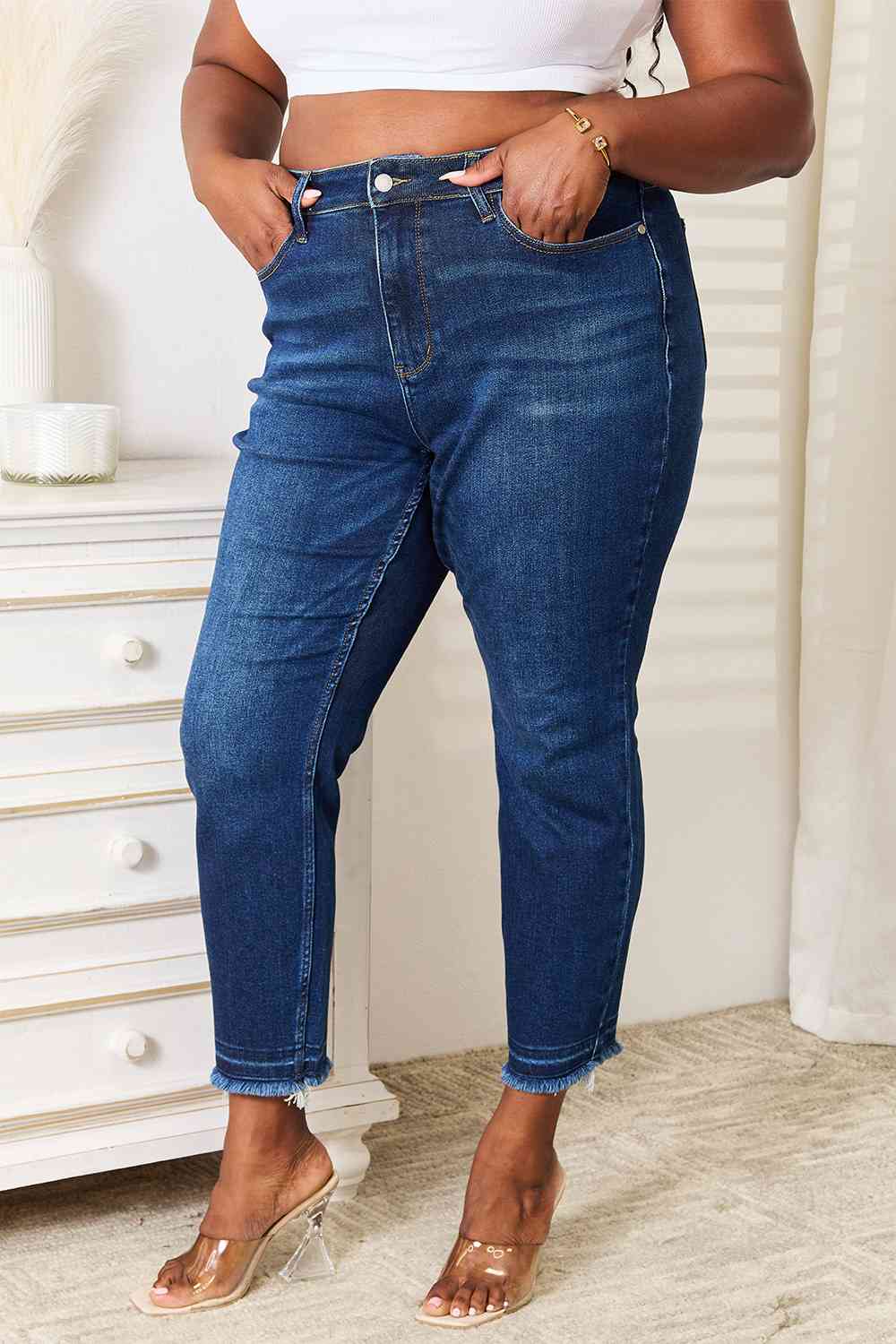 Judy Blue Full Size High Waist Released Hem Slit Jeans - Just Enuff Sexy