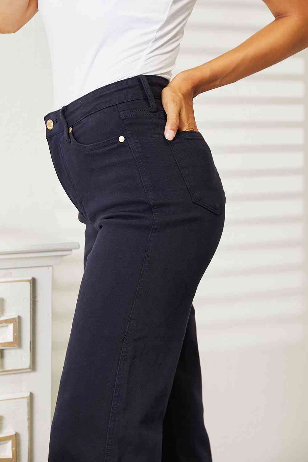 Judy Blue Full Size High Waist Tummy Control Garment Dyed Wide Cropped Jeans - Just Enuff Sexy