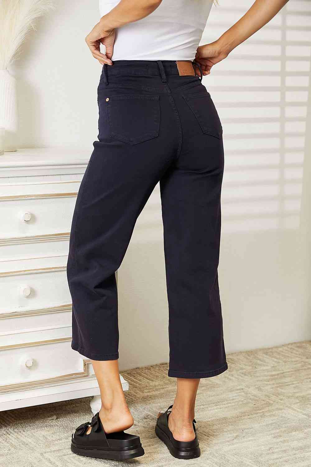 Judy Blue Full Size High Waist Tummy Control Garment Dyed Wide Cropped Jeans - Just Enuff Sexy