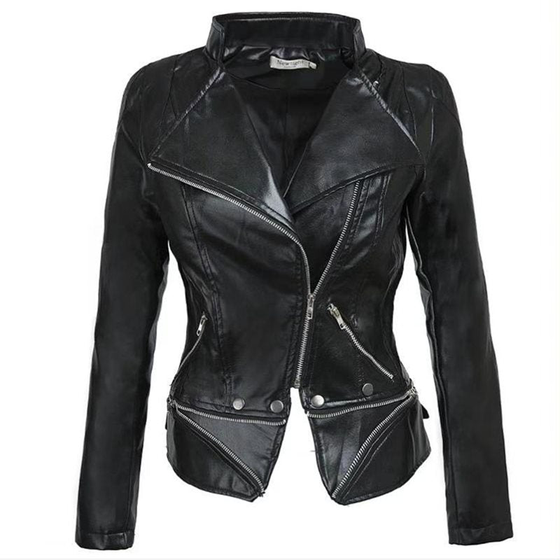 Ladies Plus Size Black Faux Leather Zipper Jacket - Just Enuff Sexy