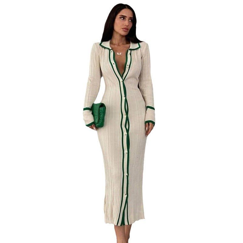 Ladies Slim Fitting Lapel Long Sleeve Cardigan Dress - Just Enuff Sexy