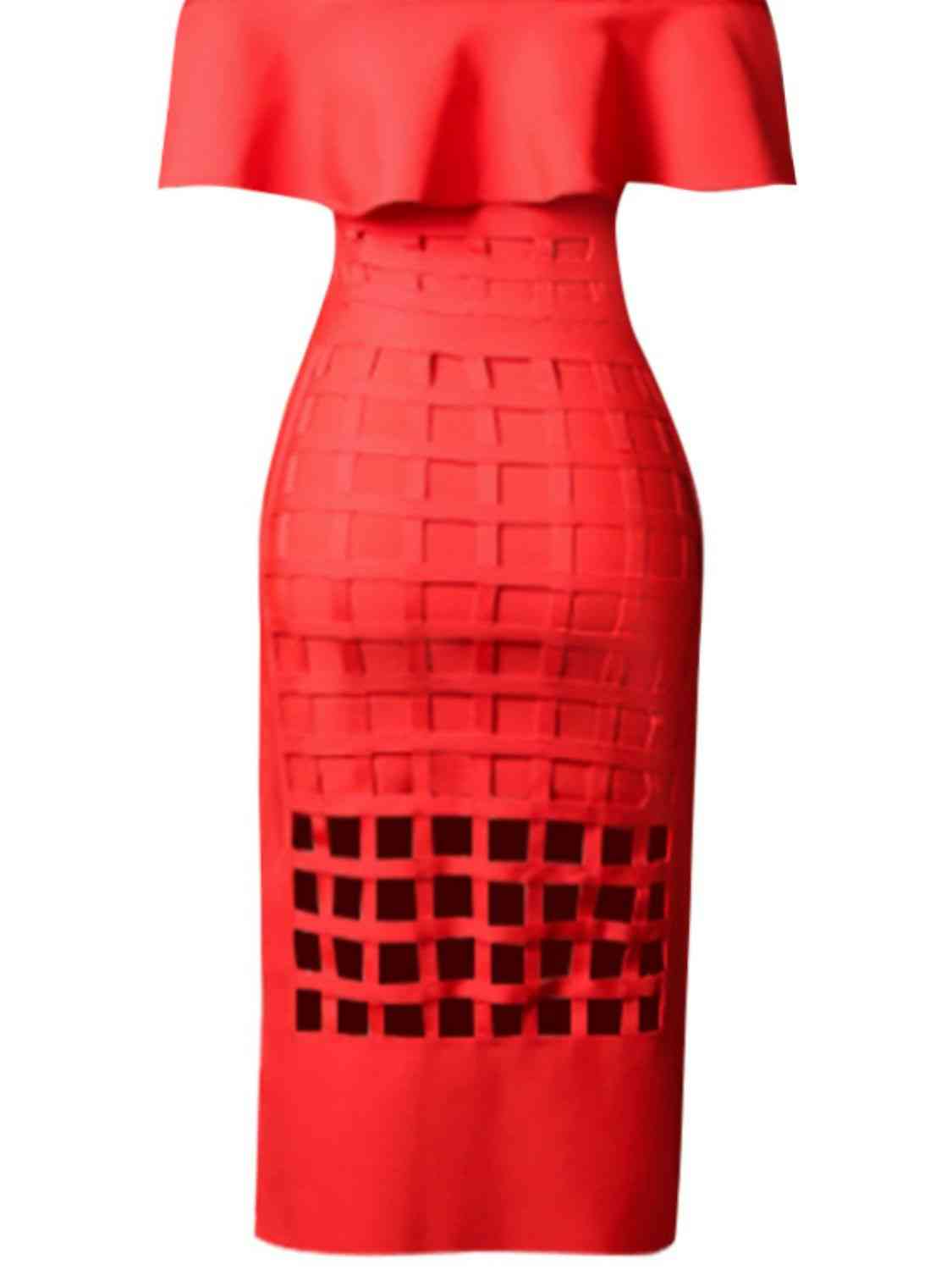 Layered Off-Shoulder Cutout Slit Midi Dress - Just Enuff Sexy
