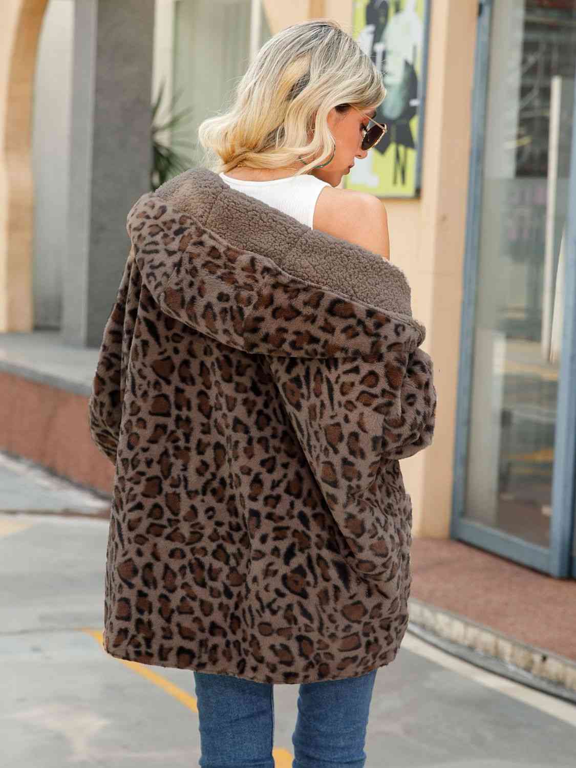 Leopard Hooded Coat with Pockets - Just Enuff Sexy