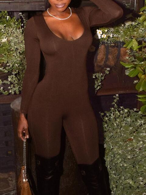 Long Sleeve Scoop Neck Jumpsuit - Just Enuff Sexy