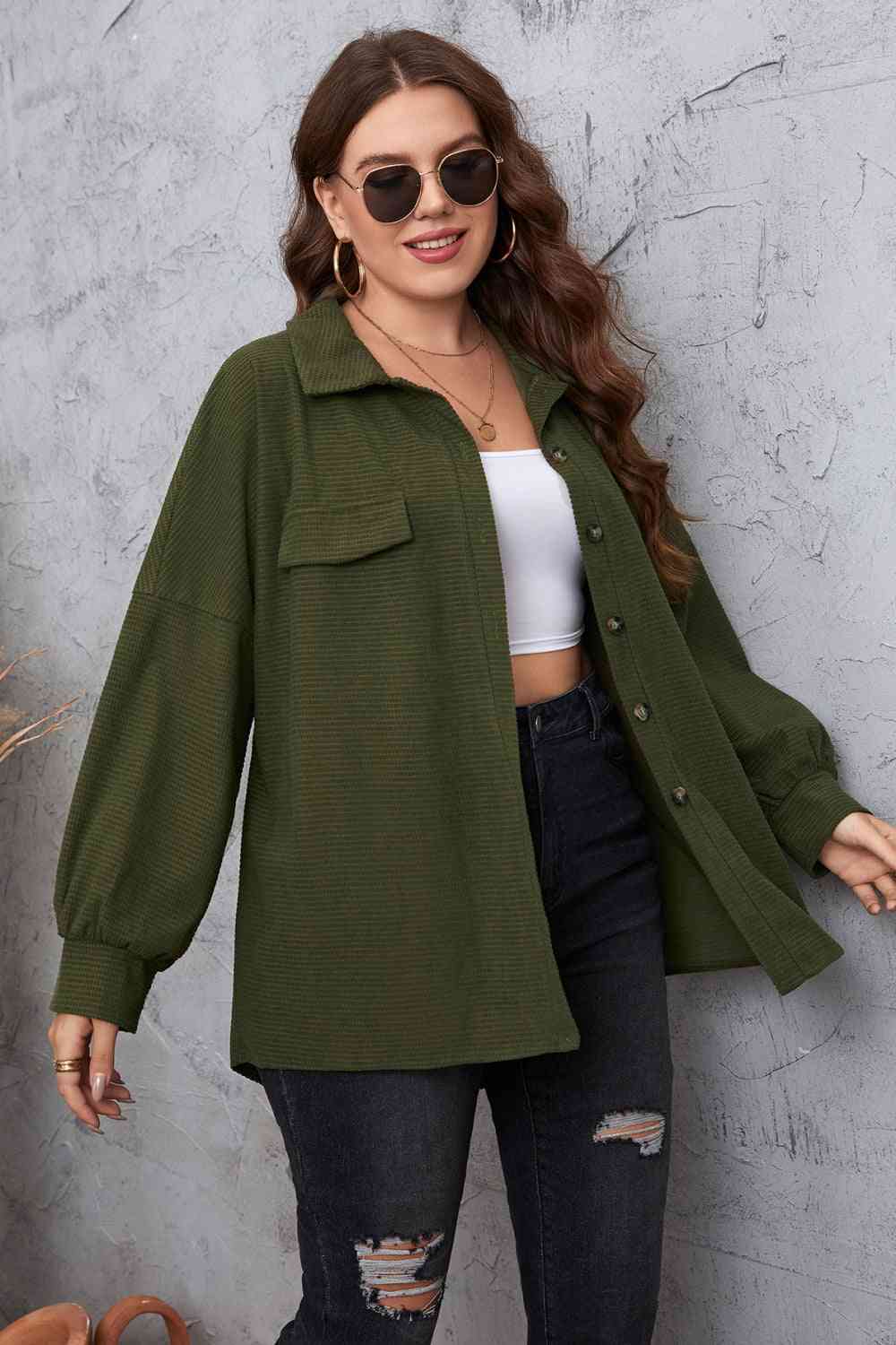 Melo Apparel Plus Size Dropped Shoulder Shirt - Just Enuff Sexy