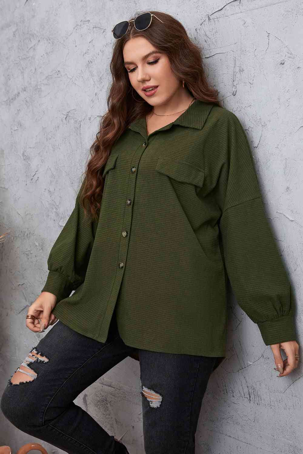 Melo Apparel Plus Size Dropped Shoulder Shirt - Just Enuff Sexy