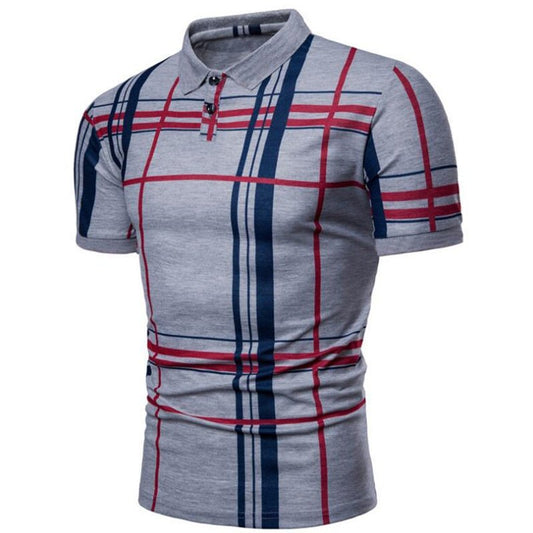 Men's Casual Grid Printed Short Sleeve Polo Shirt - Just Enuff Sexy