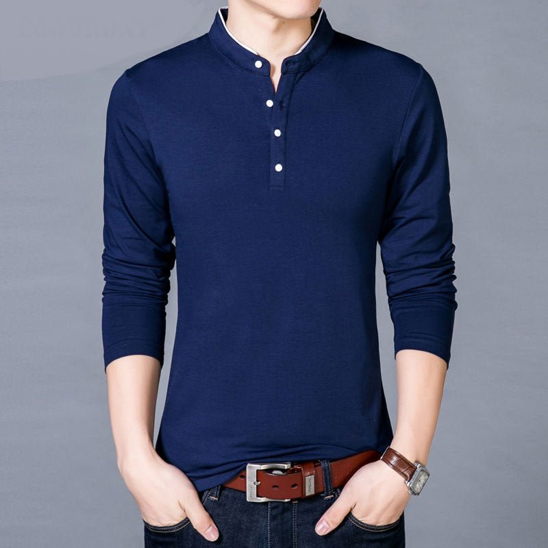 Men's Mandarin Style Collar Long Sleeve Shirt - Just Enuff Sexy