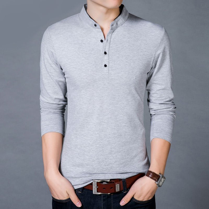 Men's Mandarin Style Collar Long Sleeve Shirt - Just Enuff Sexy