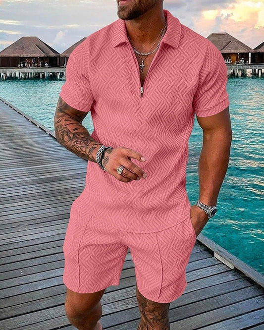 Men's Short Sleeve Polo Shirt Short Set - Just Enuff Sexy