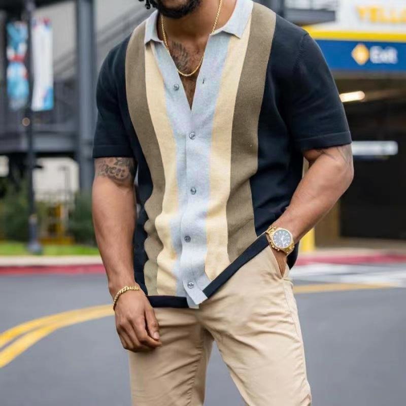 Men's Striped Casual Short Sleeved Knitted Shirt - Just Enuff Sexy