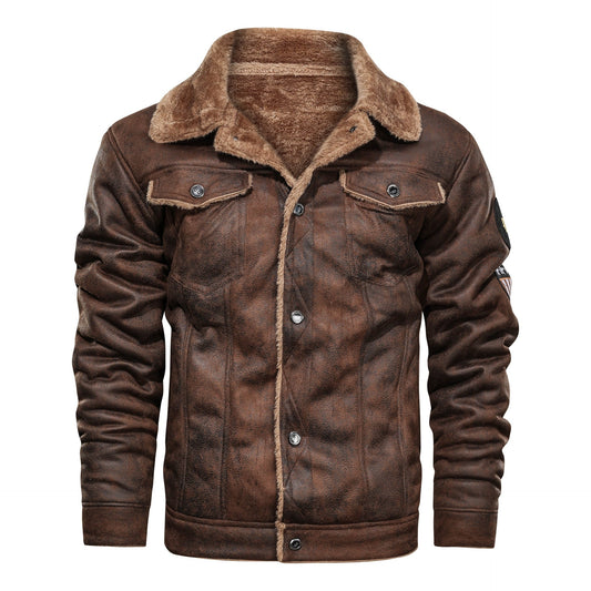 Men's Thick Warm Leather Bomber Jacket - Just Enuff Sexy