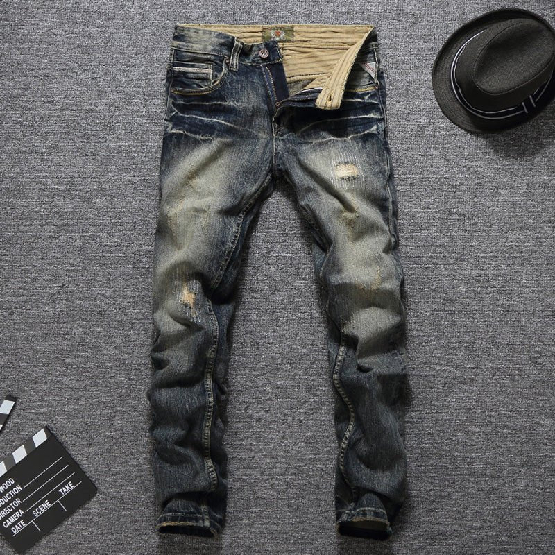 Men's Vintage Retro Style Slim Fit Ripped Jeans - Just Enuff Sexy