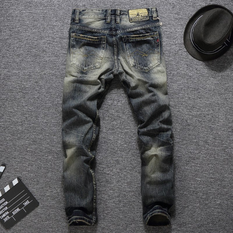 Men's Vintage Retro Style Slim Fit Ripped Jeans - Just Enuff Sexy