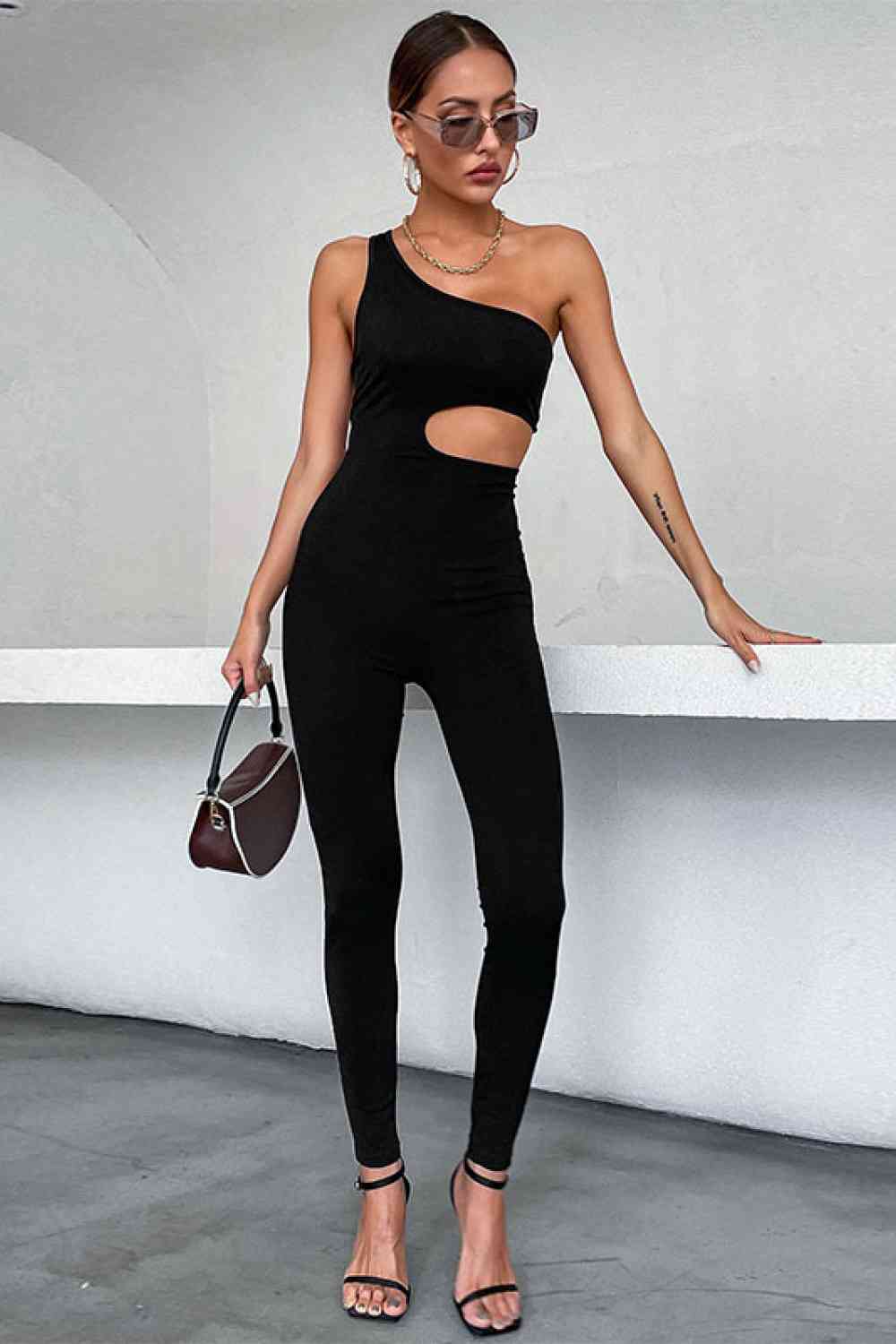 One-Shoulder Cutout Jumpsuit - Just Enuff Sexy