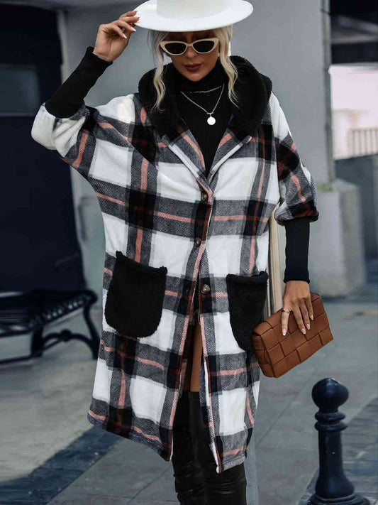 Plaid Button Down Hooded Jacket - Just Enuff Sexy