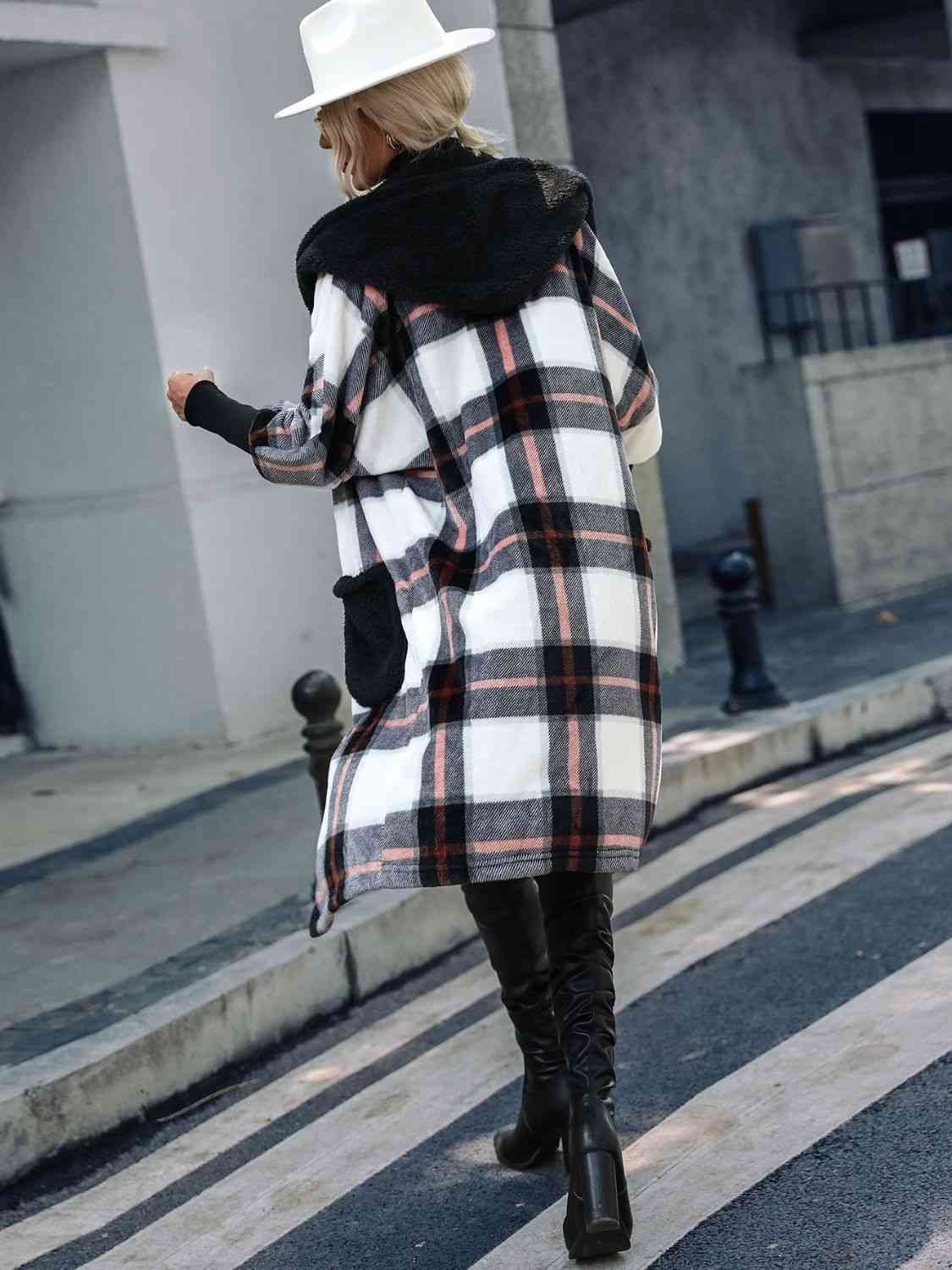 Plaid Button Down Hooded Jacket - Just Enuff Sexy