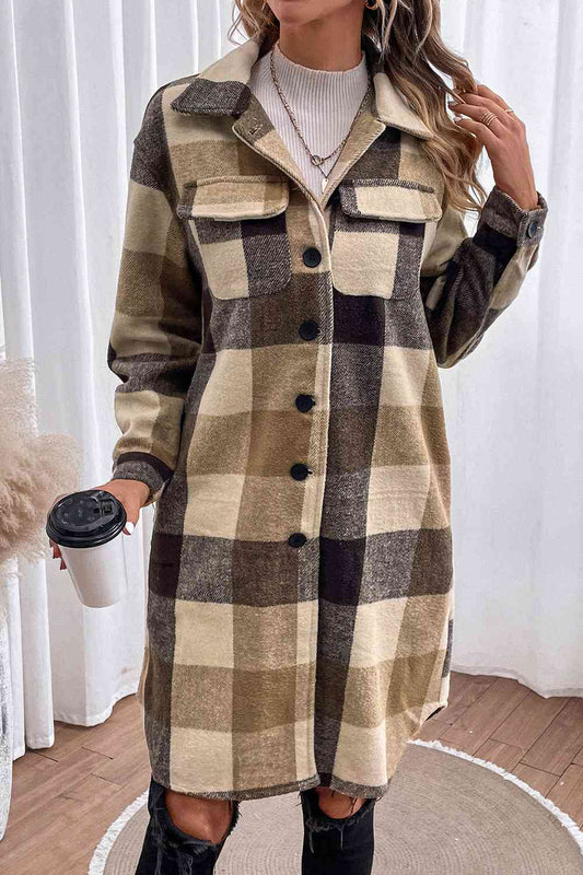 Plaid Button Down Longline Coat - Just Enuff Sexy