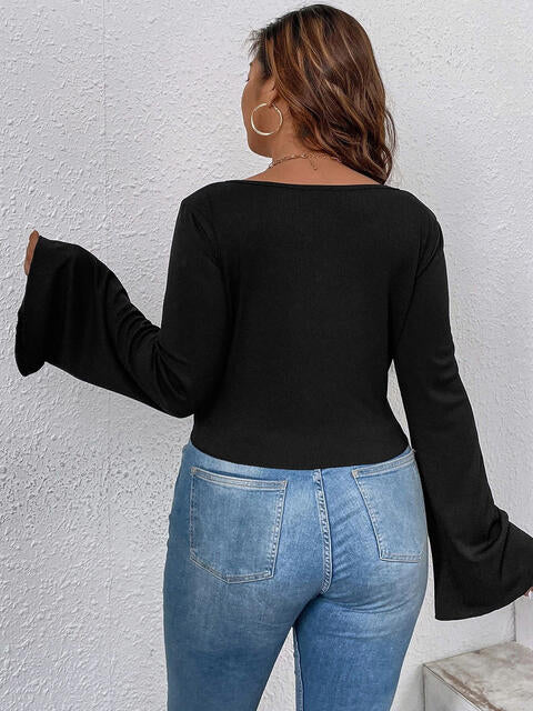 Plunge Flare Sleeve Top - Just Enuff Sexy