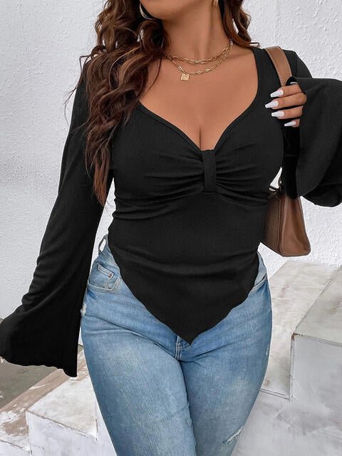 Plunge Flare Sleeve Top - Just Enuff Sexy