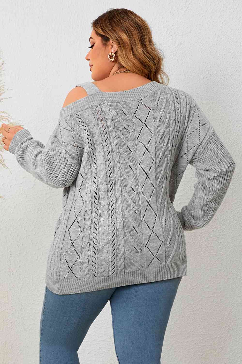 Plus Size Cold Shoulder Asymmetrical Cable-Knit Top - Just Enuff Sexy