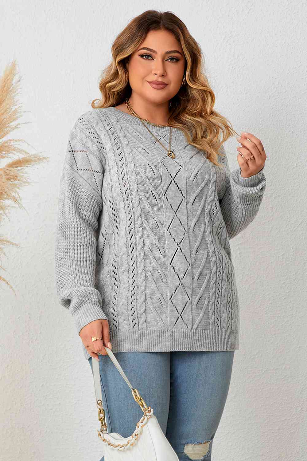 Plus Size Cold Shoulder Asymmetrical Cable-Knit Top - Just Enuff Sexy