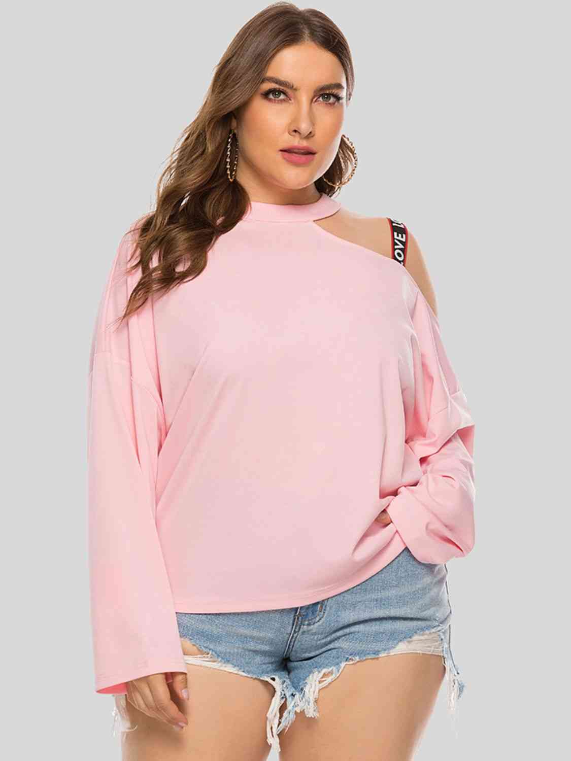 Plus Size Cold-Shoulder Round Neck Blouse - Just Enuff Sexy