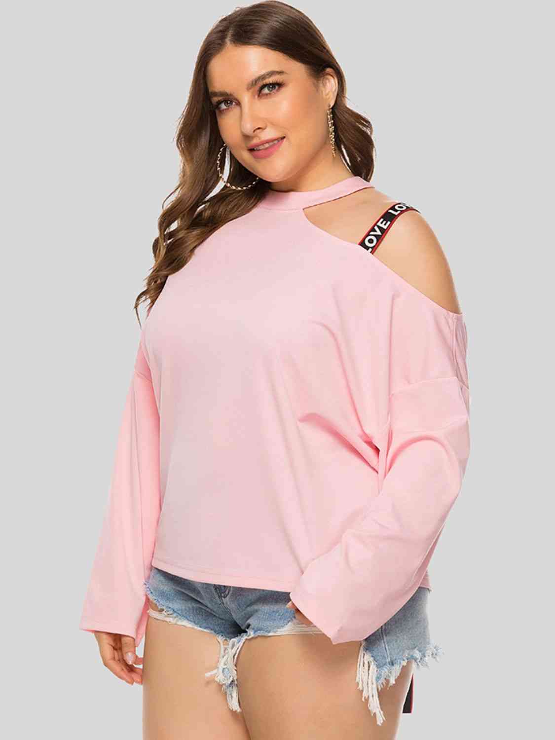 Plus Size Cold-Shoulder Round Neck Blouse - Just Enuff Sexy