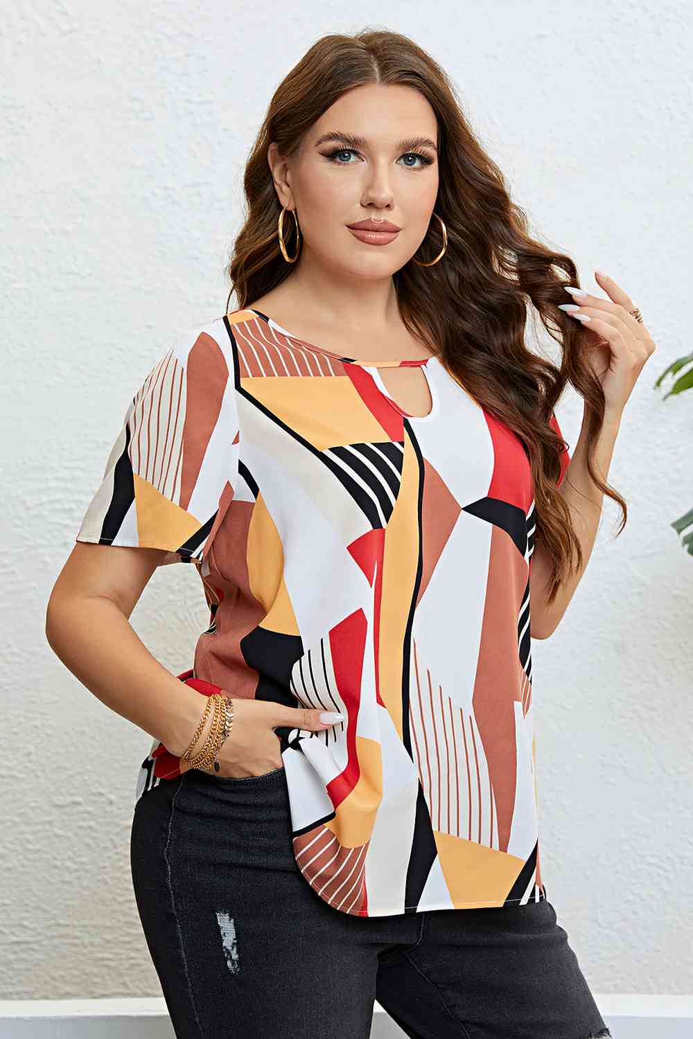 Plus Size Cutout Short Sleeve Blouse - Just Enuff Sexy
