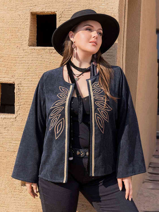 Plus Size Embroidered Open Front Jacket - Just Enuff Sexy