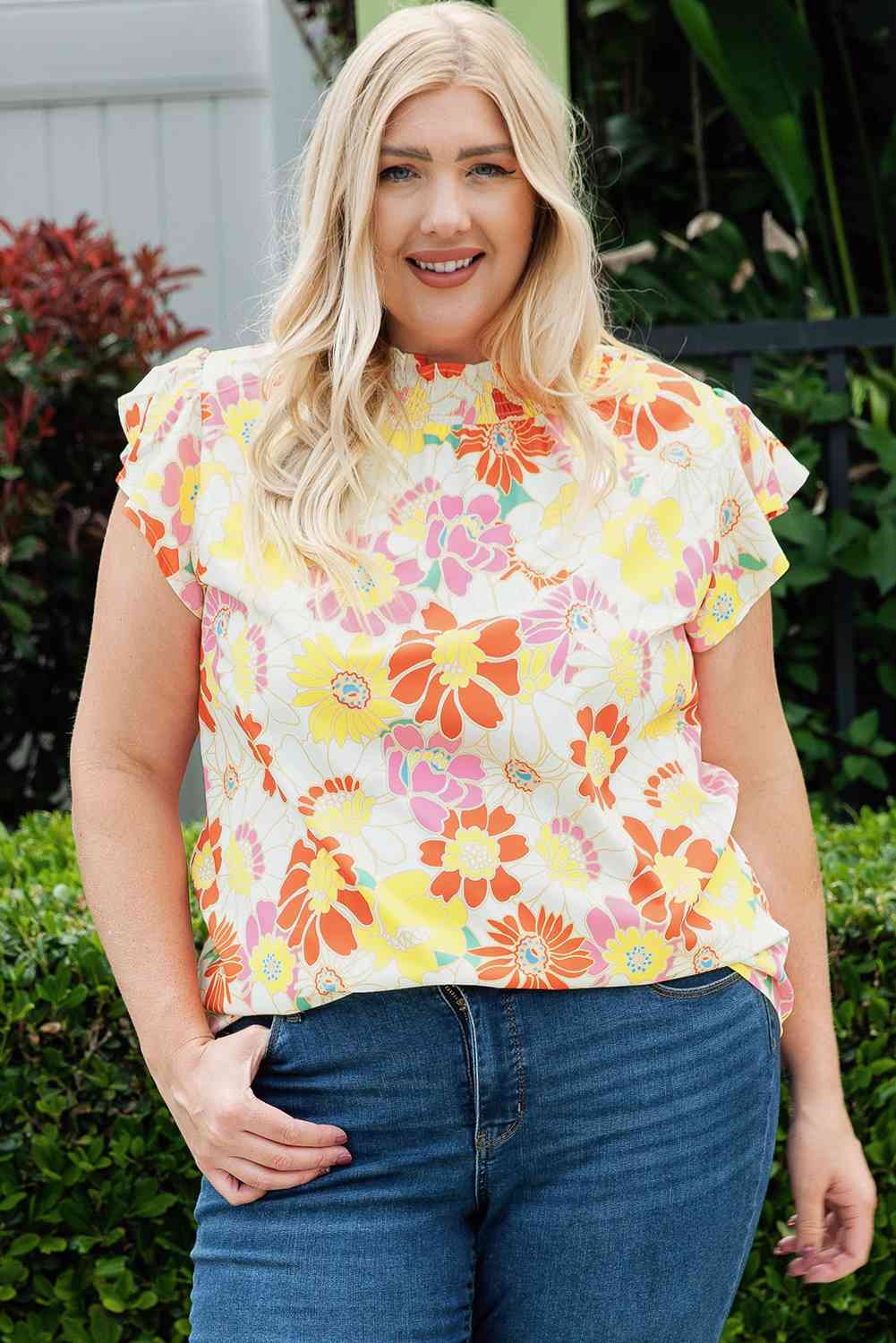 Plus Size Floral Butterfly Sleeve Blouse - Just Enuff Sexy