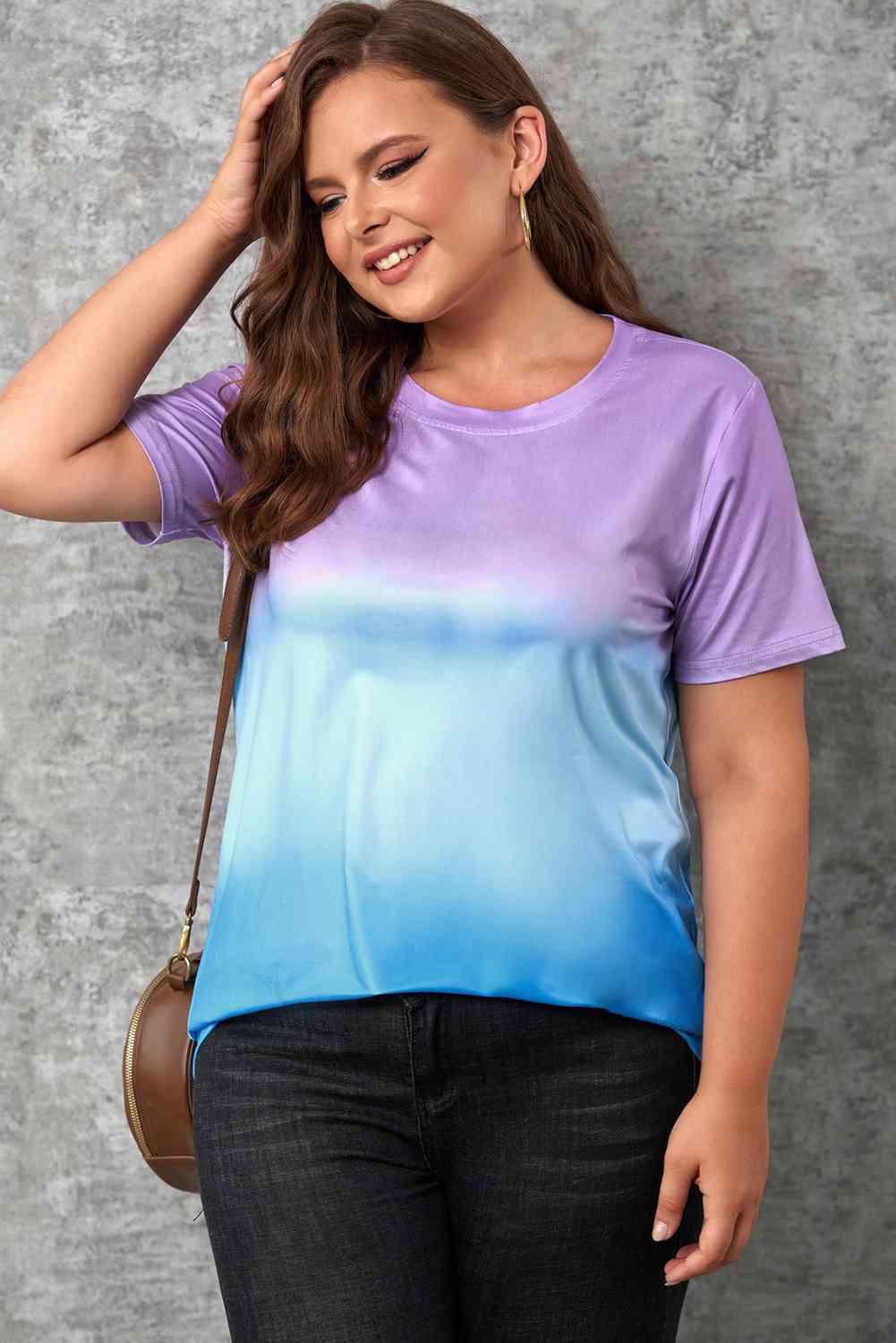 Plus Size Gradient Color Block Tee Shirt - Just Enuff Sexy