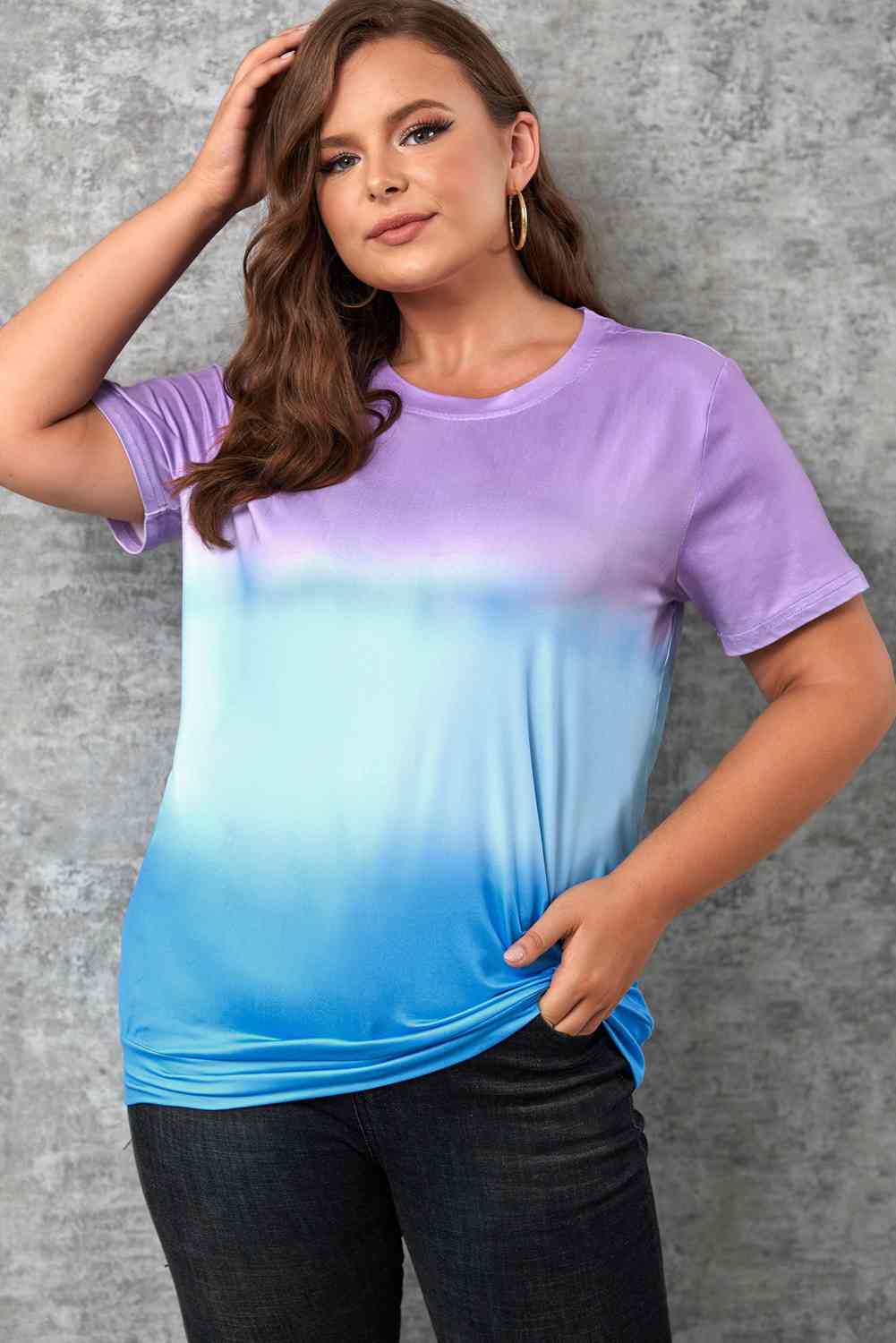 Plus Size Gradient Color Block Tee Shirt - Just Enuff Sexy