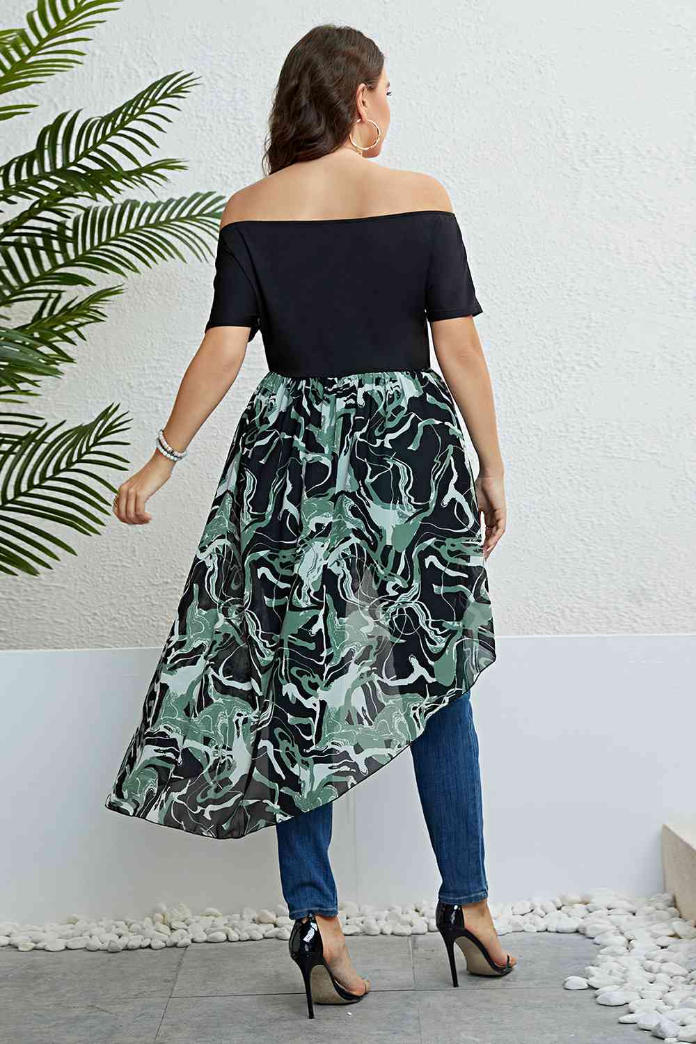 Plus Size Off-Shoulder Asymmetrical Hem Dress - Just Enuff Sexy