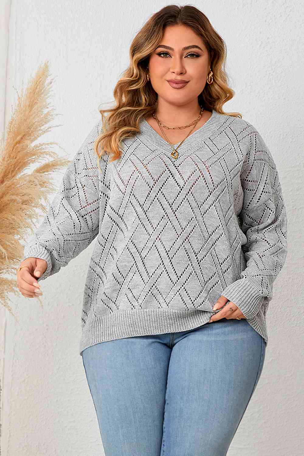 Plus Size Plaid V-Neck Knit Top - Just Enuff Sexy