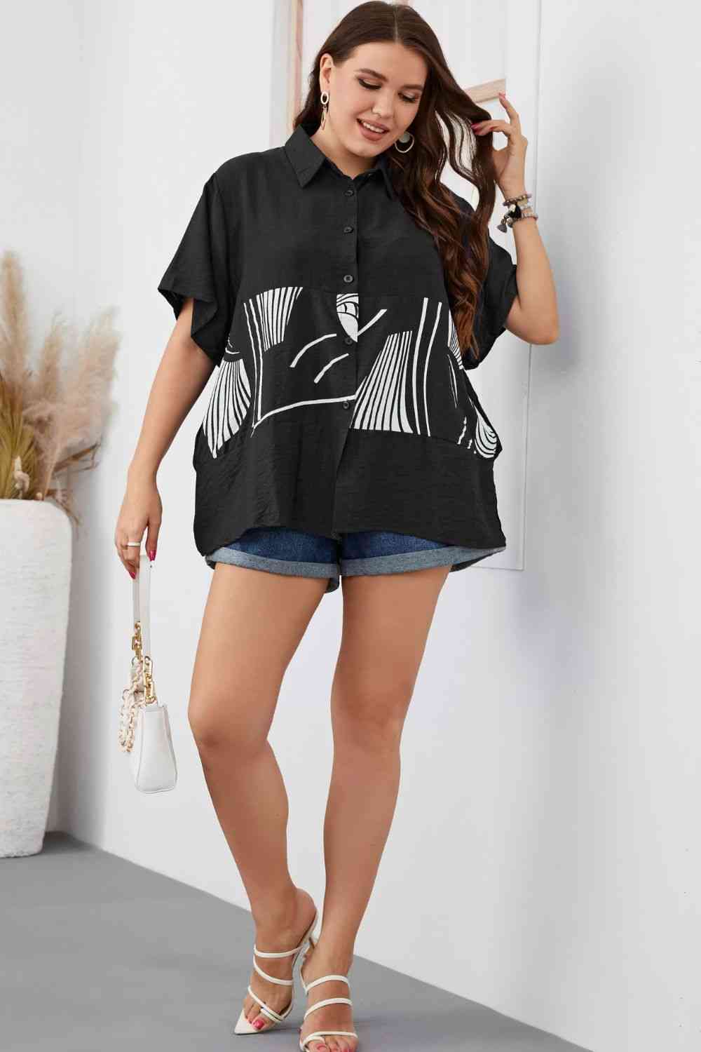 Plus Size Printed Flutter Sleeve Shirt - Just Enuff Sexy