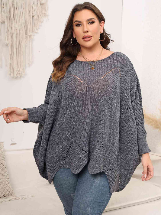 Plus Size Round Neck Batwing Sleeve Sweater - Just Enuff Sexy