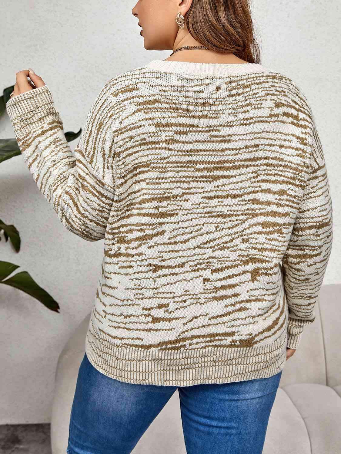 Plus Size Round Neck Long Sleeve Sweater - Just Enuff Sexy