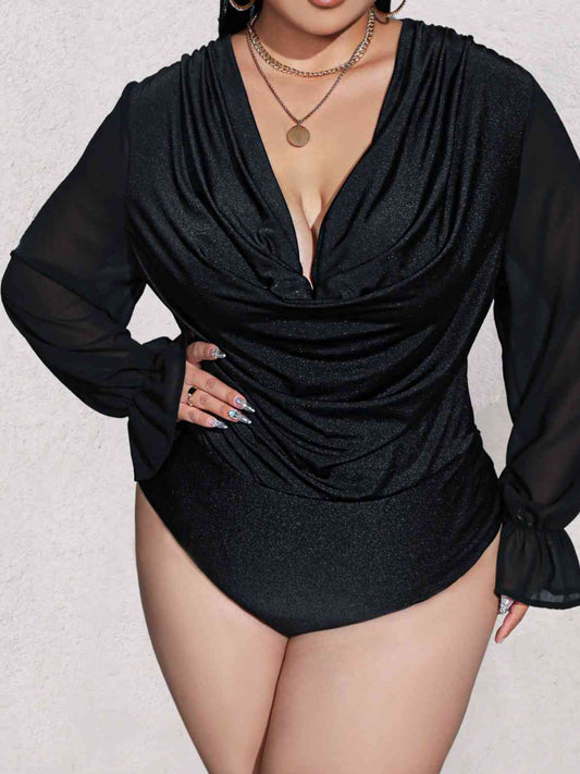 Plus Size Sexy Plunge Long Sleeve Bodysuit - Just Enuff Sexy