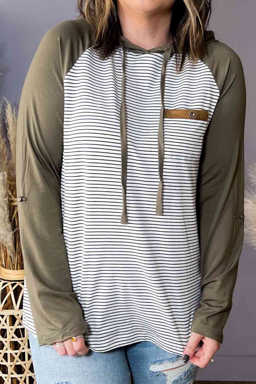 Plus Size Striped Long Sleeve Hoodie - Just Enuff Sexy