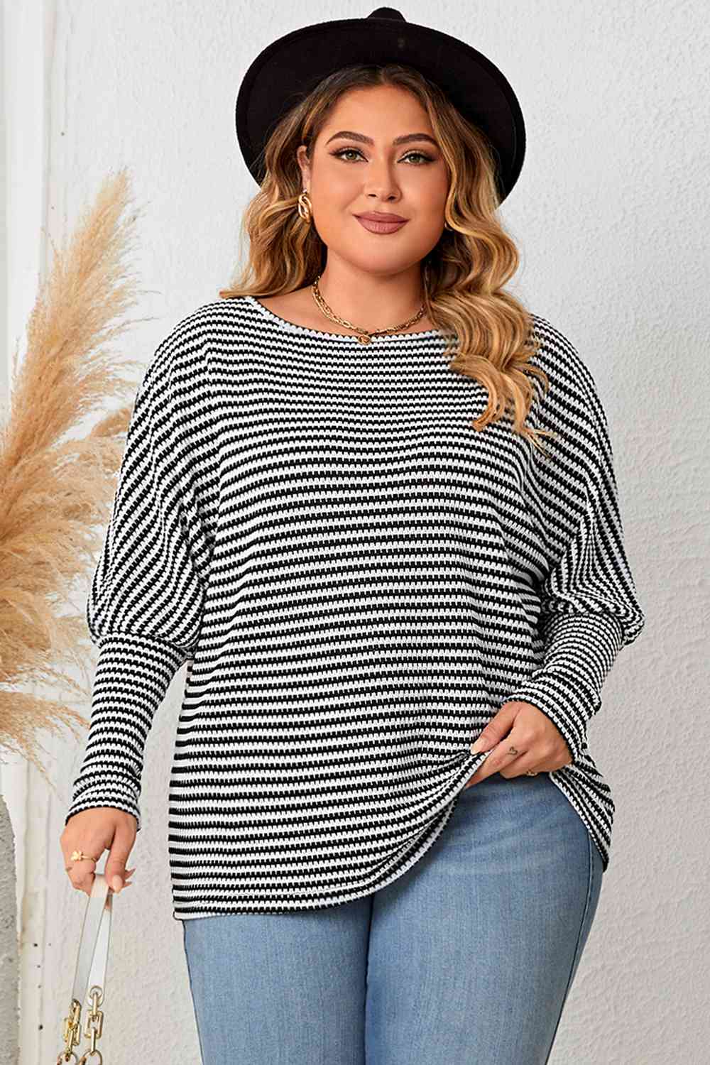 Plus Size Striped Long Sleeve Top - Just Enuff Sexy