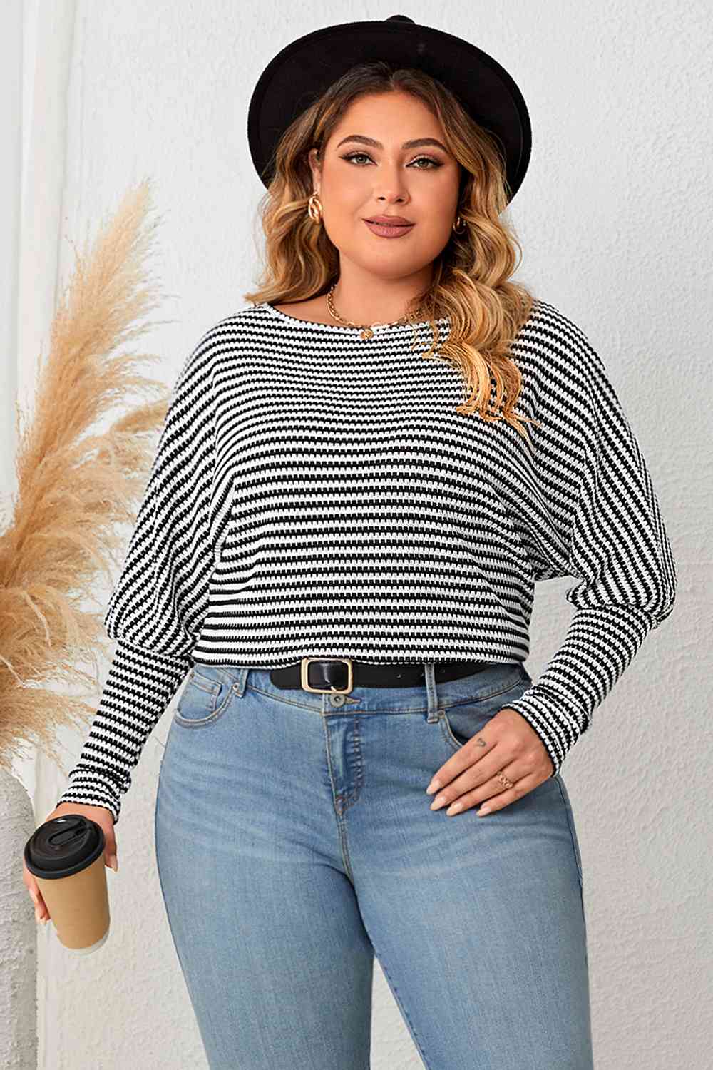 Plus Size Striped Long Sleeve Top - Just Enuff Sexy