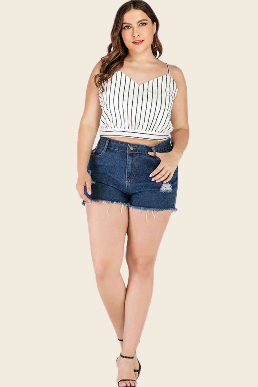 Plus Size Striped Tie-Back Cropped Cami - Just Enuff Sexy