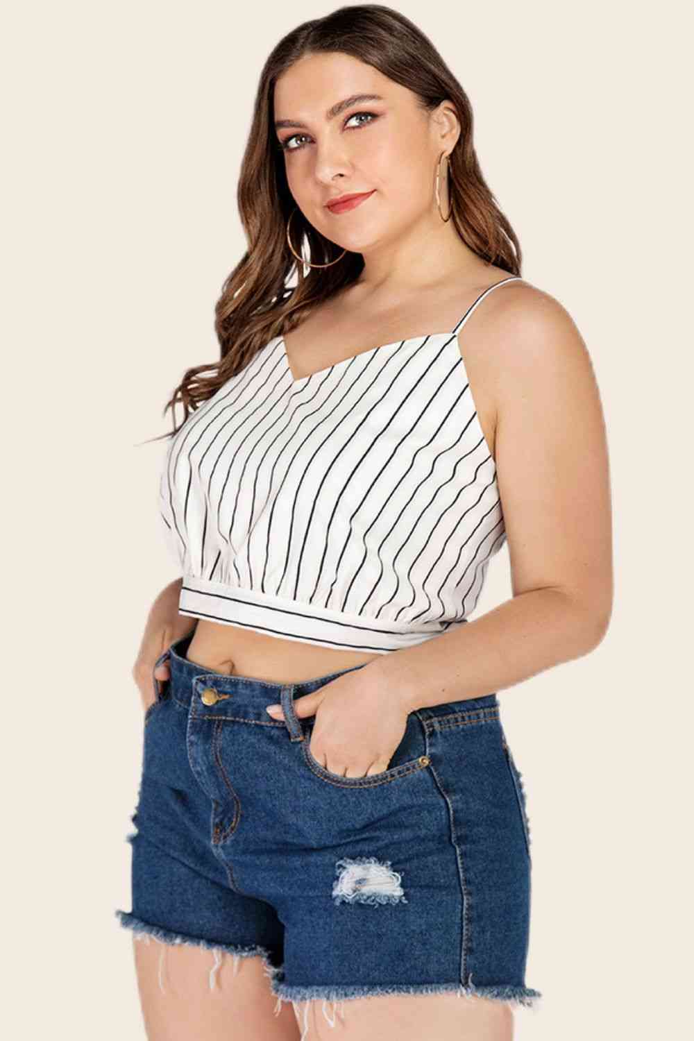 Plus Size Striped Tie-Back Cropped Cami - Just Enuff Sexy