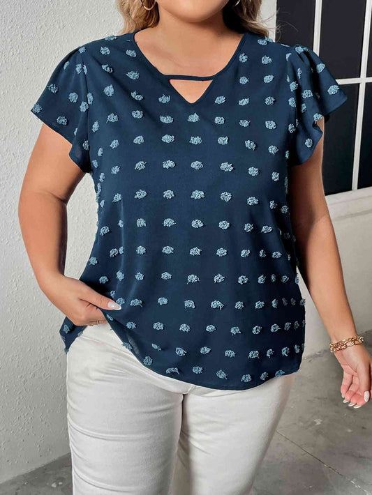 Plus Size Swiss Dot V-Neck Flutter Sleeve Tee - Just Enuff Sexy