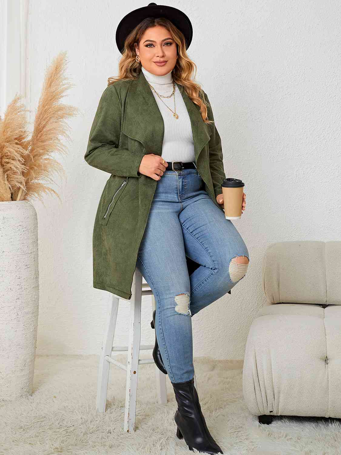 Plus Size Tie Back Trench Coat - Just Enuff Sexy