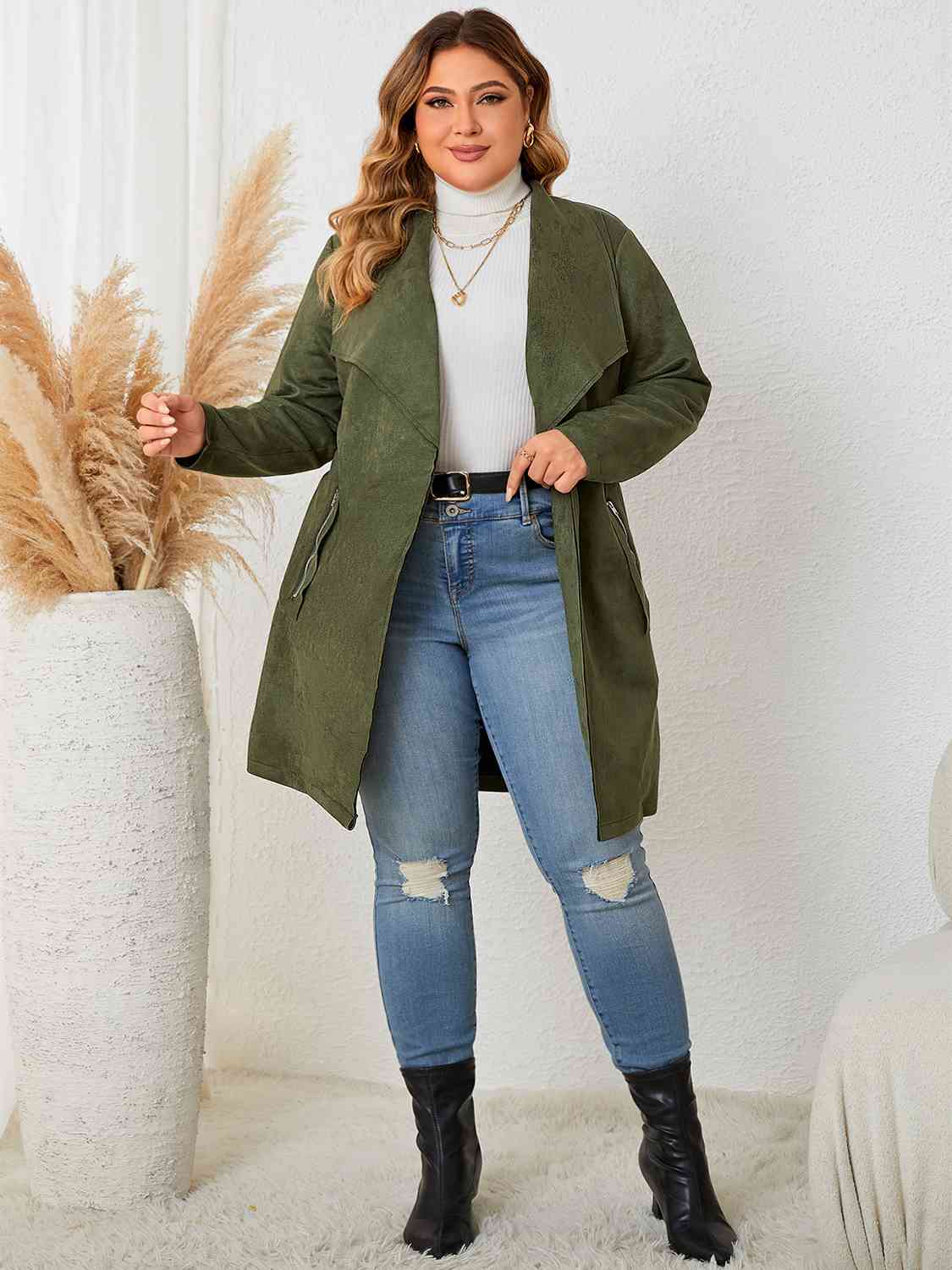 Plus Size Tie Back Trench Coat - Just Enuff Sexy